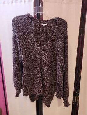 mittoshop Chunky V-Neck Sweater in Brown Heather